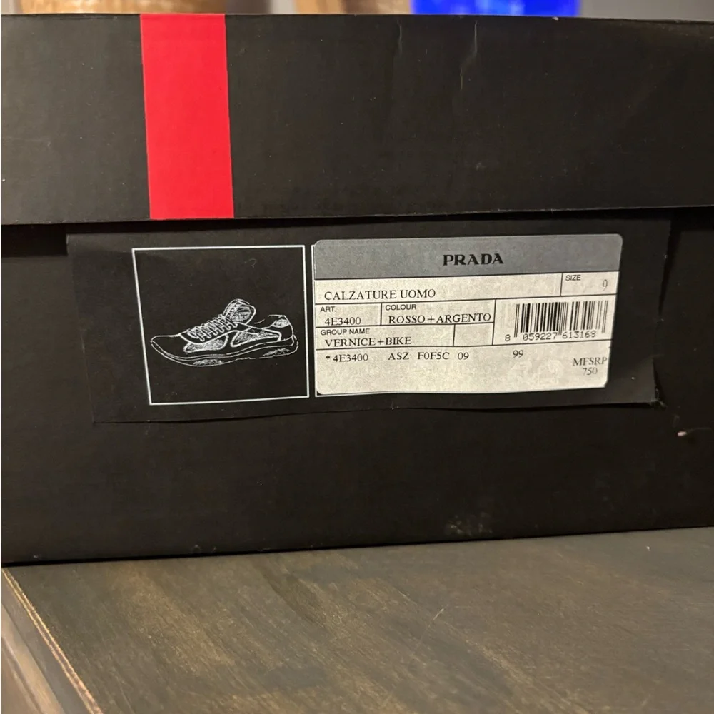 Prada Red and White Lace-Up Sneakers - Picture 4 of 5